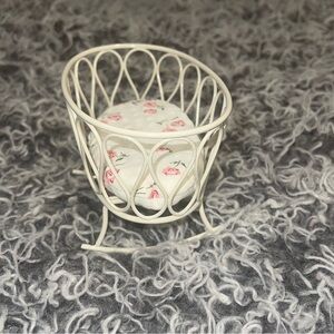 Vintage Miniature Wire Doll Chair with Floral Cushion